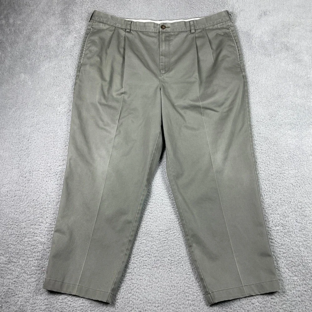 L.L. Bean Classic Fit Chino Pants Mens 42x30 (Fits 40x27) Green Double Pleated